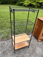 Longaberger Wrought Iron 5 Tier Stand Shelf with 2 Wood Shelves EUC Woodcrafts