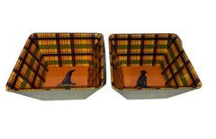 2 Adorable Square Checkered Halloween Hard Plastic Bowls ￼ Witch & Cat ￼