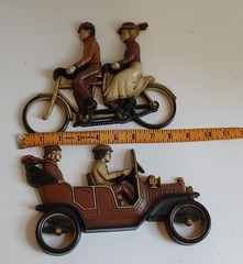Vintage HOMCO #7357 #7359 Plastic Wall Hanging Plaques Car Bike 1975 Old 1920