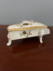Vintage Pine Cone Design Trinket Jewelry Dish NW-PC-9 White and Gold