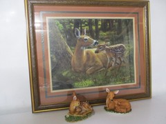 3pc Home Interiors Doe~Fawn~Deer~Picture~(1) Homco (1) Andrea Figurine 23″ X 27″