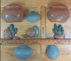 VTG 8pc 1990s Burwood Southwest Western Wall Art Decor Pockets Pots Cactus EUC