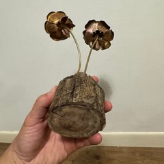 Vintage Copper? Brass? Long Stem Rose Wood Metal Standing Art MCM Hand Made?