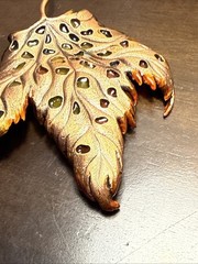 Gorgeous Vintage Rare Jay Strongwater Metal Enamel Leaf with Crystals
