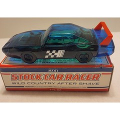 VTG Avon Stock Race Car Decanter 90% Collectible vanity Blue Glass Bottle w/ Box