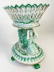 United Wilson Green porcelain double angels footed compote.