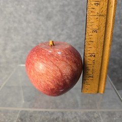 Vintage Polished Red Apple Marble Stone Fruit w/ Wood Stem