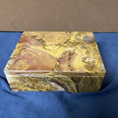 Vintage PINK Alabaster Marble Rectangle Trinket Box Heavyweight Hand Crafted