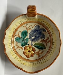 Vintage Hand Painted Italian Floral Dish With Handle 6.75 X 2 Inches