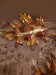 3 VTG Home Interiors Homco Brass Oak Leaves Wall Plaques Hangings MCM