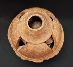 Vintage Folk Art Carved Brazil Nut Pod w/ Brazil Nuts Inside