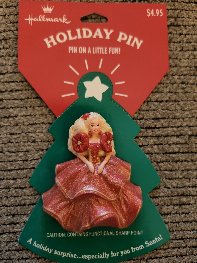 1995 Vintage Hallmark Barbie Holiday Pin With Original Packaging