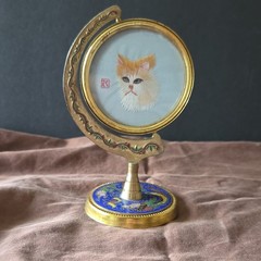 Chinese Double-Sided Silk Embroidery Cat Rotating Table Screen Cloisonné Base