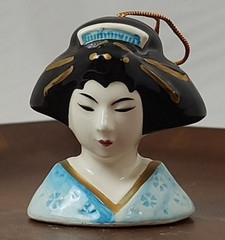 Vintage Unbranded Ceramic Hanging Incense Geisha Girl Bust in Blue Kimono