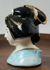 Vintage Unbranded Ceramic Hanging Incense Geisha Girl Bust in Blue Kimono