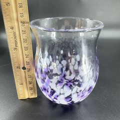 Hand Blown Art Glass Single Tumbler Candle Holder Votive Purple White Spots VTG