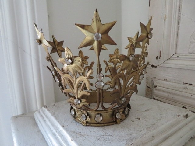 GORGEOUS Gold Aged Patina CROWN Rhinestones Stars Flowers for Statue or Display