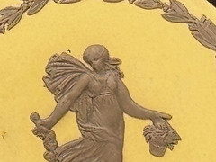 WEDGWOOD Cane Yellow & Brown Jasperware Dancing Hours Medallion Plaque, Framed