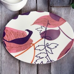 POTTERY BARN Graphic Harvest Ceramic Dish Plate Made In Brazil Round New Set 4