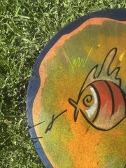 Kakadu Reut Shahar Signed Painted Wood Wall Art Mat Israel Fish 15″ Round