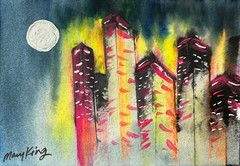 ACEO 2.5″ x 3.5″ Original Watercolor Painting by Mary King – City Glow