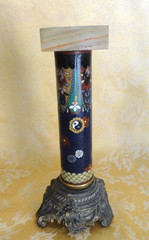 Pair of Antique Japanese Cloisonne Columns W/ Gilt Bases & Onyx Top Meiji c.1900