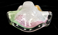 STUNNING Italian Murano Swirled Art Glass Pale Colors 9″ Bowl, Pink Orange Green