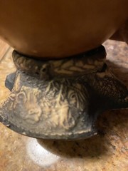 MUST SEE 6” Gourd Vase With Intense Carved Resin Base Horse Bull Cow Western