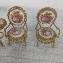 Vintage Limoges France Miniature Bistro Table And Chairs Set of 3 Dolls House