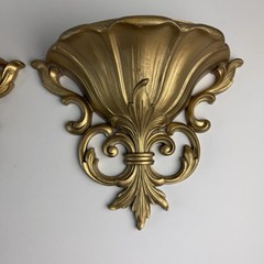 Vintage 1962 Set of 2 Homco Gold Plastic Fleur de Lis Wall Pockets Planters 4446