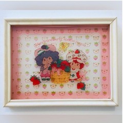 Set 4 Vintage Strawberry Shortcake Reverse Painted Glass Pictures 1980 ORIGINALS
