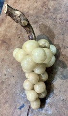Vintage Alabaster Stone Grape Cluster w/ Wood Stem • Marble • Italy