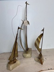 Vtg DeMott And Signed Brass Metal Sail Boats Nautical Sailing MCM Lot of 3 70s