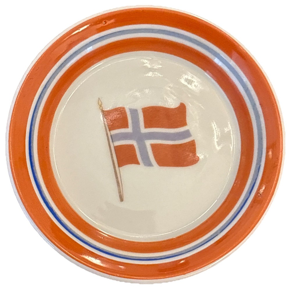 Vintage Porsgrund Norway Porcelain Trinket Dish Norwegian Flag Anchor Mark MCM