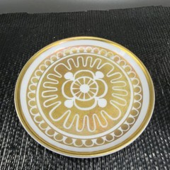 Porsgrund Norway Fine Porcelain 3inch Round Trinket Dish Plate Gold Accents VTG