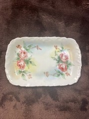 Antique Porcelain Hand Painted Trinket/Pin Tray/Dish Floral/Roses Signed “Lower”