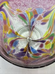 2 Vtg Kitras Art Glass Hand Blown Bowl with Pedestal Decor Multi Colour Signed