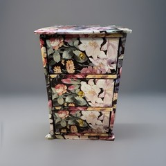 Vintage 1990s Floral Decoupage Covered 3 Drawer Jewelry Trinket Box
