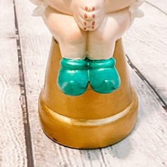 Vtg Ceramic Sunflower Baby Figurine Hand Crafted Flower Head Gold Blue Figure