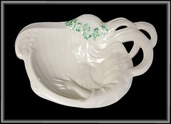 Belleek Parian China Colleen Shamrock Butter Dish Tray Woman Playing Harp