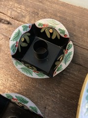 Vintage Pennsylvania Dutch Folk Art Toleware Bowl and Candle Holders~1940s