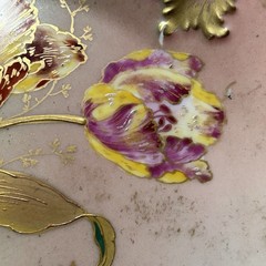 GDA Antique France Porcelain Limoges Hand Painted Tulips Green Gold Art Nouveau