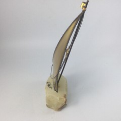 Vintage Brass Sailboat Sculpture Quartz Base Signed John DeMott 10″ H