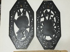 1968 HOMCO SET 2 WALL PLAQUES MEDIEVAL 7103 7105 BLACK BRONZE DECOR GOTHIC USA