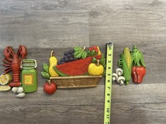Vtg 1970s Homco Kitchen Wall Plaques Set of 3 Lobster Fruit Basket Vegetables