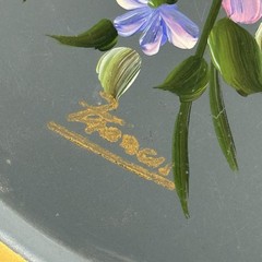 Vintage Nashco Products NY Hand Painted Floral Ornate Etching MetalTray (Signed)