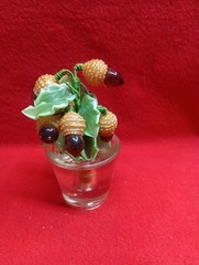 Antique DELICATE Art Glass REALISTIC Acorn Flower Arrangement Bouquet Hand Blown