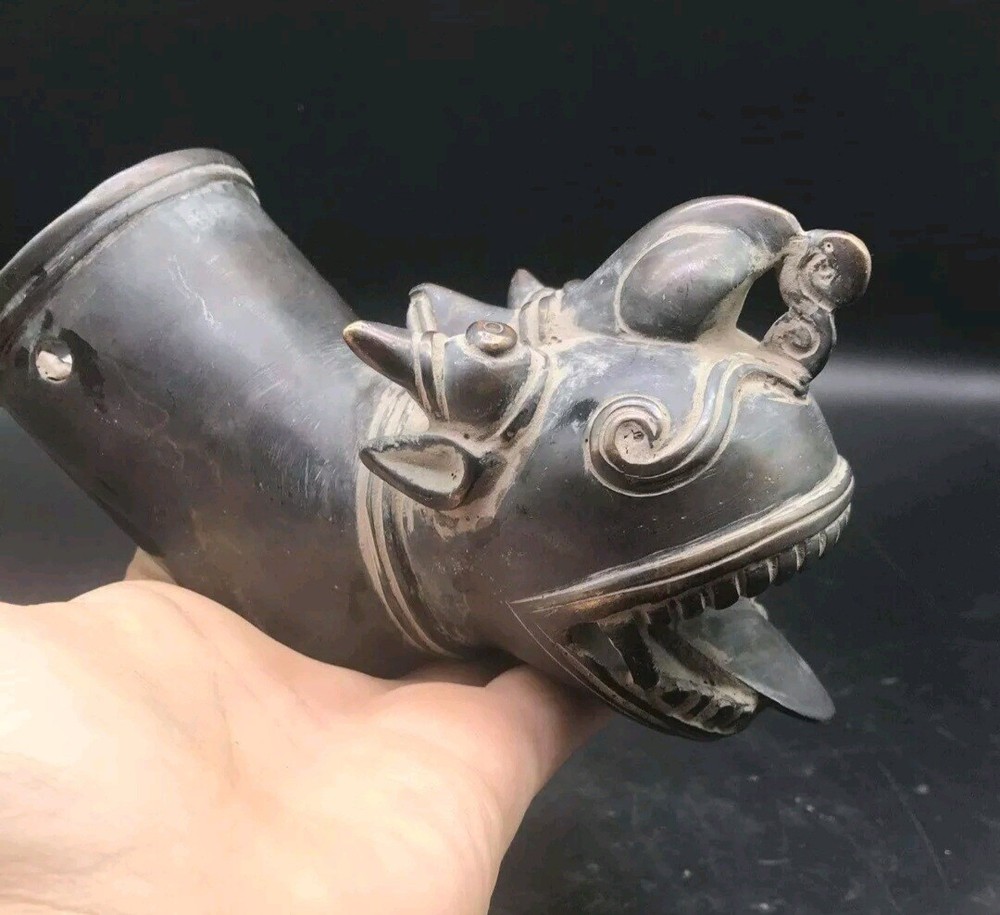 Very Beautifull Old Late Magul Drogan Head Bronze Statue