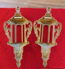 Vintage Set 2 Hollywood Regency Ornate Gold Wall Pocket Victorian Street Lantern