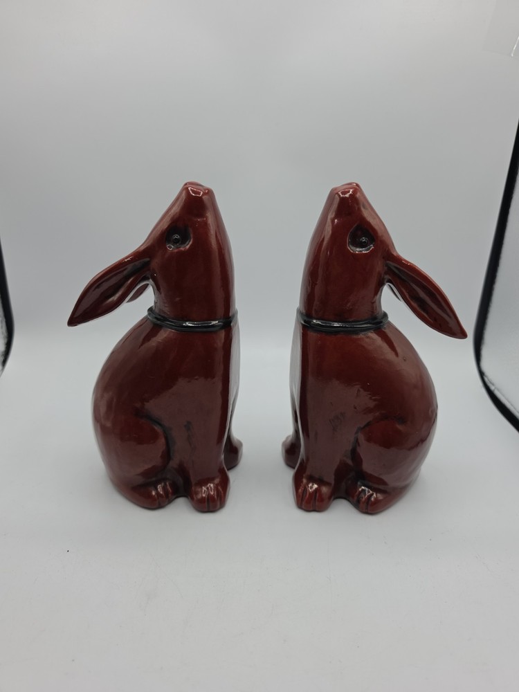 Fitz & Floyd Brown Ceramic Vernissage 8″ Rabbit Book Ends Set of 2 Japan Vintage